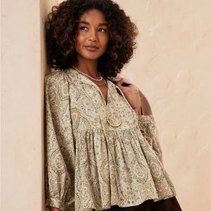 Banana Republic NWT womens cotton oatmilk peasant boho puff sleeve blouse large